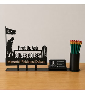 Mimar Dekan Öğretim Görevlisi Masa İsimliği - Kişiye Özel, Mesleklere Özel İsimlik - Metal Ofis İsimliği, Kalemlik ve Kartlık Seti- Yeni İş, Terfi Hediyesi