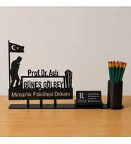 Mimar Dekan Öğretim Görevlisi Masa İsimliği - Kişiye Özel, Mesleklere Özel İsimlik - Metal Ofis İsimliği, Kalemlik ve Kartlık Seti- Yeni İş, Terfi Hediyesi
