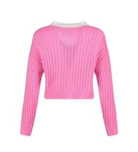 Kadın Modern Tarz Regular Bebe Yaka Crop Triko Hırka (Pembe)