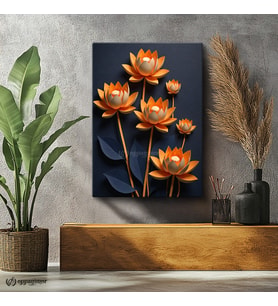 Dikey Kanvas Tablo Lotus Çiçeği Çiçek Tablosu Ev Ofis Duvar Dekoru