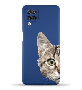 Samsung Galaxy M12 Uyumlu Lansman Kılıf Catface Tasarımlı İçi Kadife Kapak-Lacivert (Şeffaf)