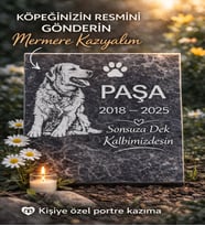 Kişiye Özel Evcil Hayvan Mezar Taşı – Kedi Köpek Lazer Kazıma Granit Anı Taşı 30x20 CM (Beyaz - Siyah Mermer)
