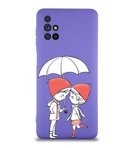 Samsung Galaxy M51 Uyumlu Lansman Kılıf Aşk Tasarımlı İçi Kadife Kapak-Mor (Şeffaf)