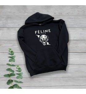 Feline Meow Göğüs Baskılı Unisex Oversize Siyah Sweatshirt