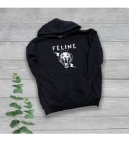 Feline Meow Göğüs Baskılı Unisex Oversize Siyah Sweatshirt