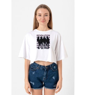Blackpink Revolution Beyaz Kadın Crop Tshirt