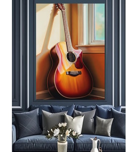 Kırmızı Gitar Müzik Aleti Dekoratif Kanvas - Mdf Ahşap Tablo