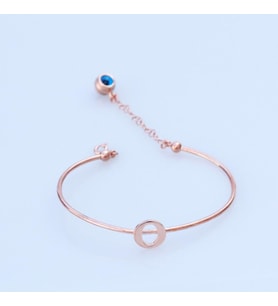 Rose Gold Kaplama Nazar Boncuklu O Harfi Gümüş Bileklik