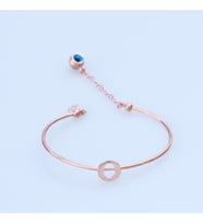 Rose Gold Kaplama Nazar Boncuklu O Harfi Gümüş Bileklik