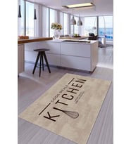Bej Kaymaz Taban Yıkanan Kitchen Yazılı Mutfak Halısı AR794
