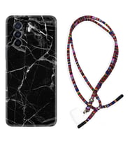 Huawei Nova Y70 Y90 Nova 9 SE  Kılıf Boyun Asklı Rasta Silikon Fragile Black Mermer 1378