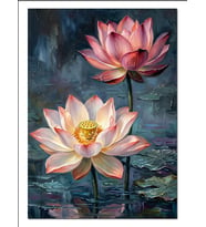 Pembe Lotus Çiçeği Mavi Göl Dekoratif Kanvas - Mdf Ahşap Tablo