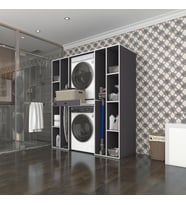 Kenzlife çamaşır-kurutma makinesi dolabı sadra gri 187*170*60 çekmeceli raflı banyo (Beyaz)