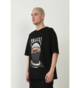 Erkek Baskılı T-Shirt Kısa Kol Bisiklet Yaka Rahat Kalıp Tişört - Siyah