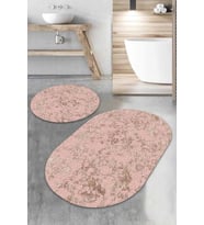 Pembe Mermer Görünümlü Oval Banyo Klozet Paspas Seti BS064