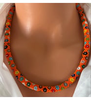 Chibeads Turuncu Papatya Desenli Kolye ve Bileklik Set