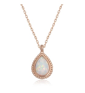 Gümüş Rose Damla Beyaz Opal Taşlı Kadın Kolye