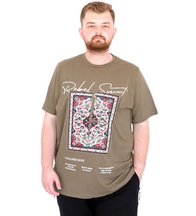 Mode XL Büyük Beden Erkek T-Shirt Bisiklet Yaka REBEL U25039 Haki