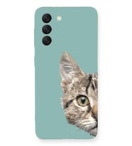 Samsung Galaxy S21 FE Uyumlu Lansman Kılıf Catface Tasarımlı İçi Kadife Kapak-Turkuaz (Şeffaf)