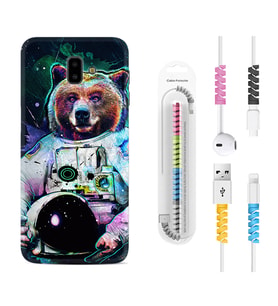 Samsung J6 Plus J7 Prime J7 Pro M20 Kılıf Kablo Koruma Spiral Silikon Astronot Panda 1755
