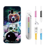Samsung J6 Plus J7 Prime J7 Pro M20 Kılıf Kablo Koruma Spiral Silikon Astronot Panda 1755