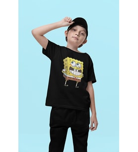 Utangaç Süngerbob Baskılı Unisex Çizgi Film Çocuk Tişört (1-12 Yaş)