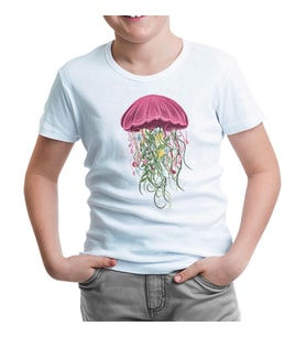 A Jellyfish with Floral Plant Tentacles Beyaz Çocuk Tshirt