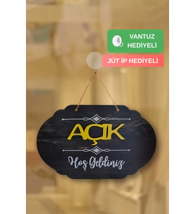 Dekoratif Ahşap 2D Açık-Kapalı Yazısı - Rebap Ahşap (Naturel-Siyah)