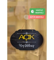 Dekoratif Ahşap 2D Açık-Kapalı Yazısı - Rebap Ahşap (Naturel-Siyah)