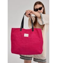 Fuşya Renk Kadın Çantası, Kadın Hasır El Ve Omuz Çantası, Hasır Çanta, Keten Çanta, Straw Bag