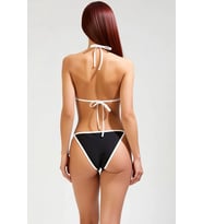 Kadın Bikini Takımı Üçgen Bağlamalı Balensiz Kapsız Normal Bel Regular Kalıp Kontrast Şeritli Raşel