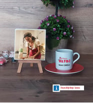 Mutfağın Sultanı Anneye Hediye Fotoğraflı Dekoratif Taş, Ahşap Altlıklı Türk Kahvesi Fincanı Hediye (Model 8)