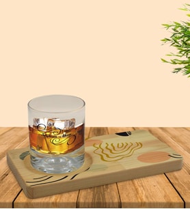 BK Gift Kişiye Özel Modern Art Tasarımlı Doğal Ahşap Tabaklı Viski Bardağı Sunum Seti Model 4