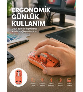 Şeffaf Kablosuz Mouse Bluetooth Bağlantılı Sessiz Tıklama Yeni Nesil