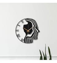 Metal Duvar Saati Porte Sanat Görünümlü Dekoratif Saat (Siyah)