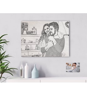 BK Gift Kişiye Özel Tam Boy Karakalem Sevgililer Kanvas Tablo-1