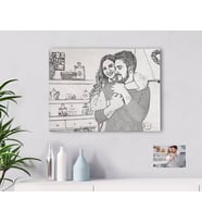 BK Gift Kişiye Özel Tam Boy Karakalem Sevgililer Kanvas Tablo-1