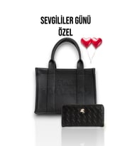 ANNELER GÜNÜNE ÖZEL  CÜZDAN HEDİYELİ Kadın Siyah Tote El Omuz ve Çapraz Askılı çanta - Kapitone Desen Büyük Boy Cüzdan