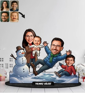 BK Gift Kişiye Özel Aile Yılbaşı Tasarımlı Karikatür Biblo -6, Yılbaşı Hediyesi, Yeni Yıl Hediyesi