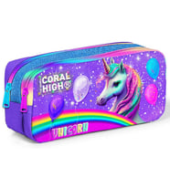 Coral High Mor Simli Unicorn İki Bölmeli Kalem Çantası - Kız Çocuk