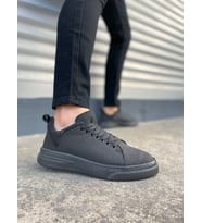 Siyah Flex Bağcıklı Keten Kumaş Erkek Günlük Sneaker Ayakkabı