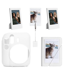 Instax mini 12 Beyaz Slikon Kılıf Mini 28'li Albüm ve Fotoğraf Çerçeveleri Aksesuar Seti