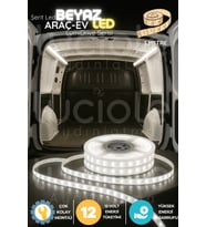 LumiDrive 1 Metre Beyaz 12V LED Şerit – Araç İçi Aydınlatma, Kaplamasız Kablo, 2835, Yapışkanlı