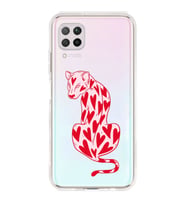 Huawei P40 Lite Uyumlu Çita ve Kalp Desenli Şeffaf Telefon Kılıfı