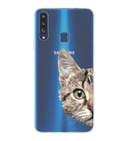 Samsung Galaxy A20s Uyumlu Kapak Catface Tasarımlı Şeffaf Silikon Kılıf
