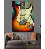 Renkli Elektro Gitar Gövdesi Dekoratif Kanvas - Mdf Ahşap Tablo