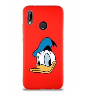 Huawei P20 Lite Soft Premier Kapak Donald Duck-B Tasarımlı Silikon Kılıf - Kırmızı (Şeffaf)
