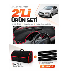 e-biz CHEVROLET KALOS (2009-2013) Uyumlu Torpido Örtüsü + Tay Tüyü Çanta - Siyah-Kırmızı - CH004