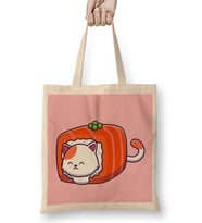 Cute Cat Sushi Salmon 01 Bez Çanta Uzun Saplı