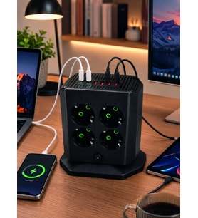 8'li Dikey Çoklu Priz 4 Usb 2 Type-c Girişli Akım Korumalı Uzatma Prizi